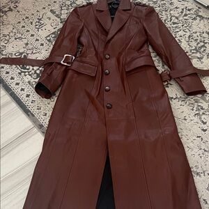 Elegant brown Sheepskin leather trench coat